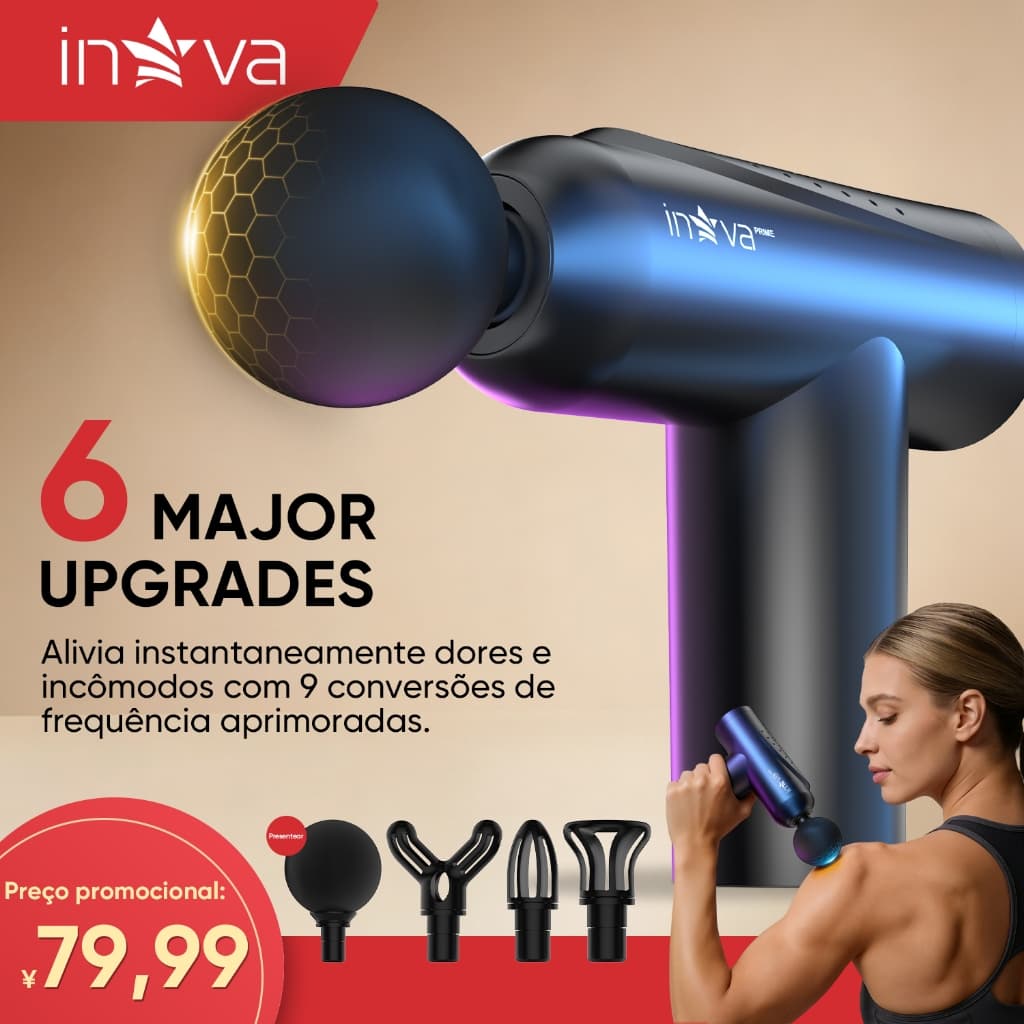INOVA Pistola de massagem elétrica Alívio muscular	Tela LED 6 velocidades Portátil Liberação miofascial