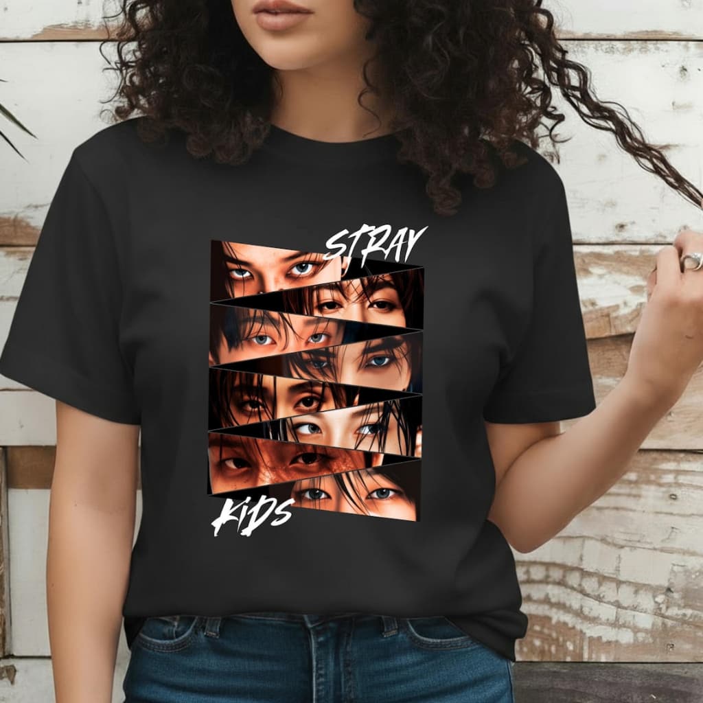 Camiseta 100% Algodão Feminina Estilosa Grupo Kpop Stray Kids Estampada Olhar Integrantes