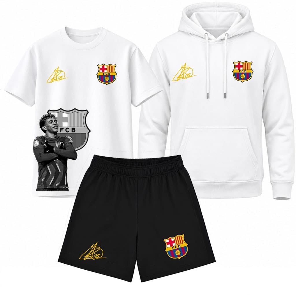 Kit Barcelona Lamine Yamal Moletom + Camiseta + Short Tactel Timão