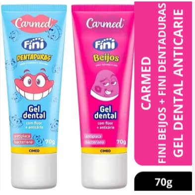 Kit 1 Gel Dental Carmed Fini Beijos 70g + 1 Gel Dental Carmed Fini Dentadura 70g Grátis Nécessaire