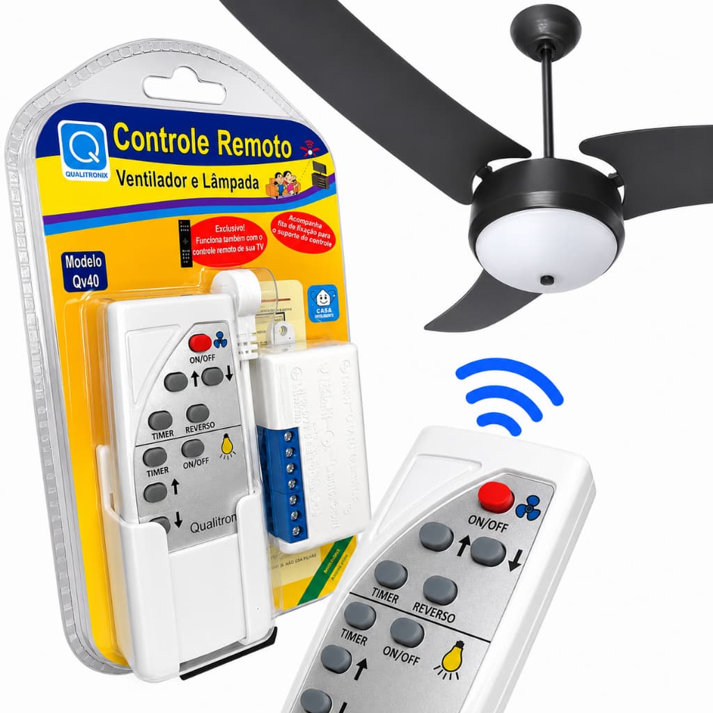 Controle Remoto de Ventilador e Luz com Suporte Grátis Qualitronix QV40 de Até 150W