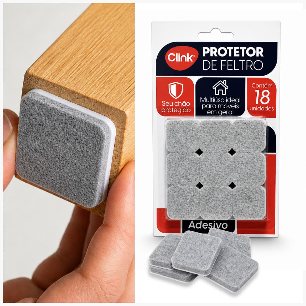 Protetor Feltro Adesivo Quadrado 3cm x 3cm x 5mm Cinza 18und Para Pé de Cadeira Mesa Móveis