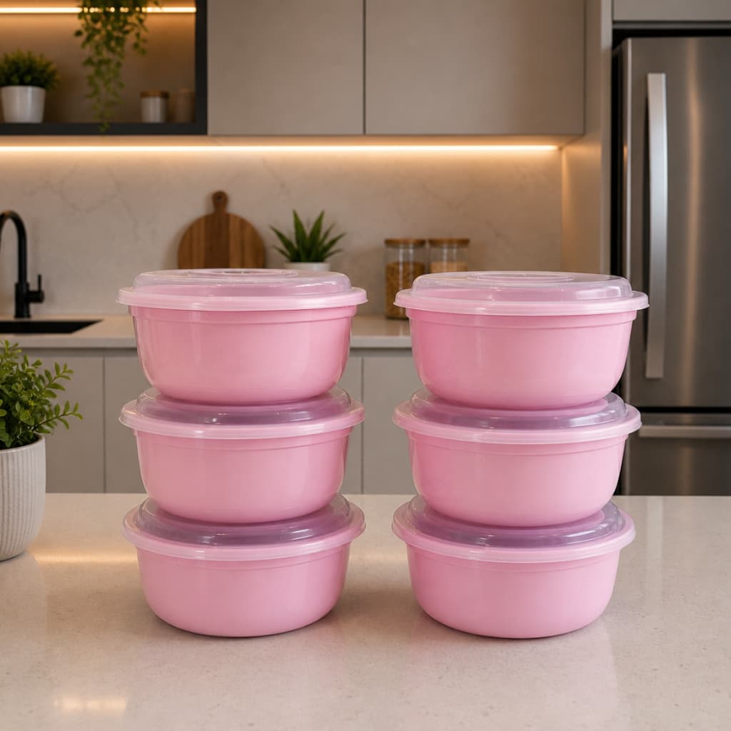 Kit 6 Potes Herméticos Redondos 1 Litro BPA Free Mantimentos Cozinha Freezer Micro-ondas