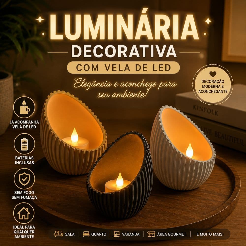 Luminária Decorativa Moderna com Vela de LED Inclusa Decoração Aconchegante