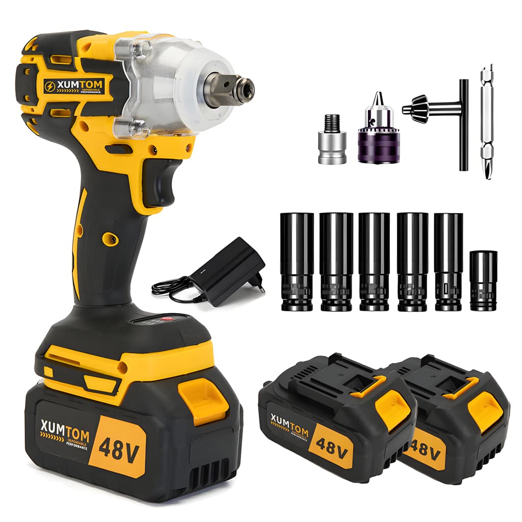 48V Professional Electric Impact Wrench Screwdriver Drill 450NM Brushless 2 Batteries Toolbox