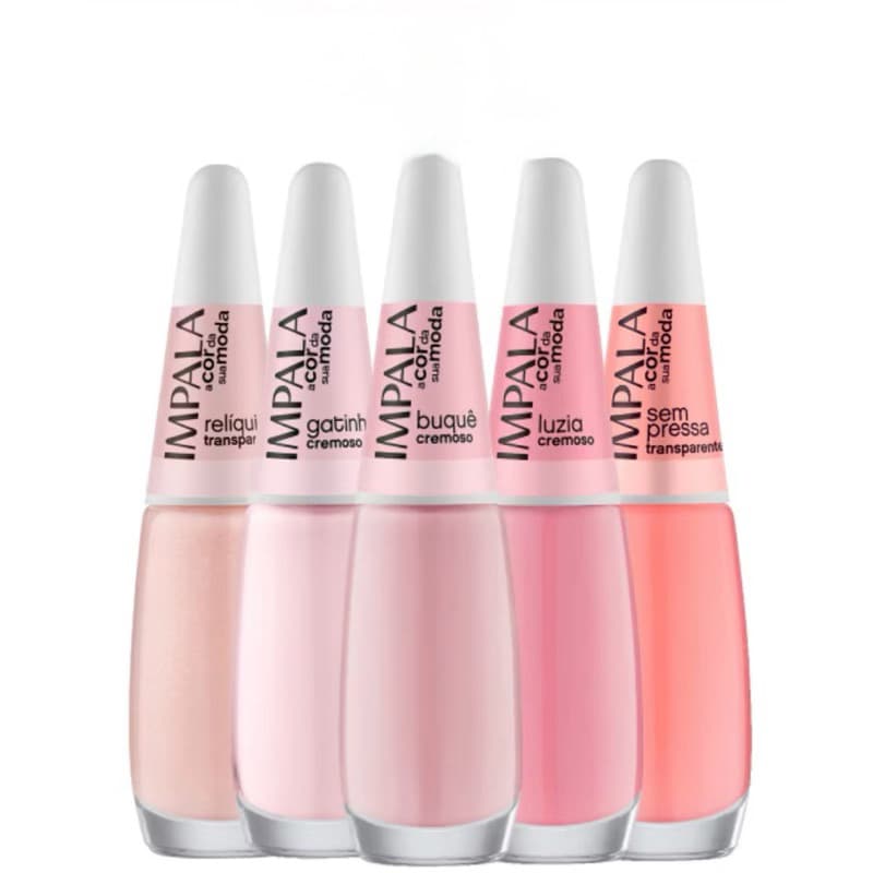 Kit Esmaltes Impala Tons Rosa Nude e Transparente Unhas Claras Manicure - Escolher Kit