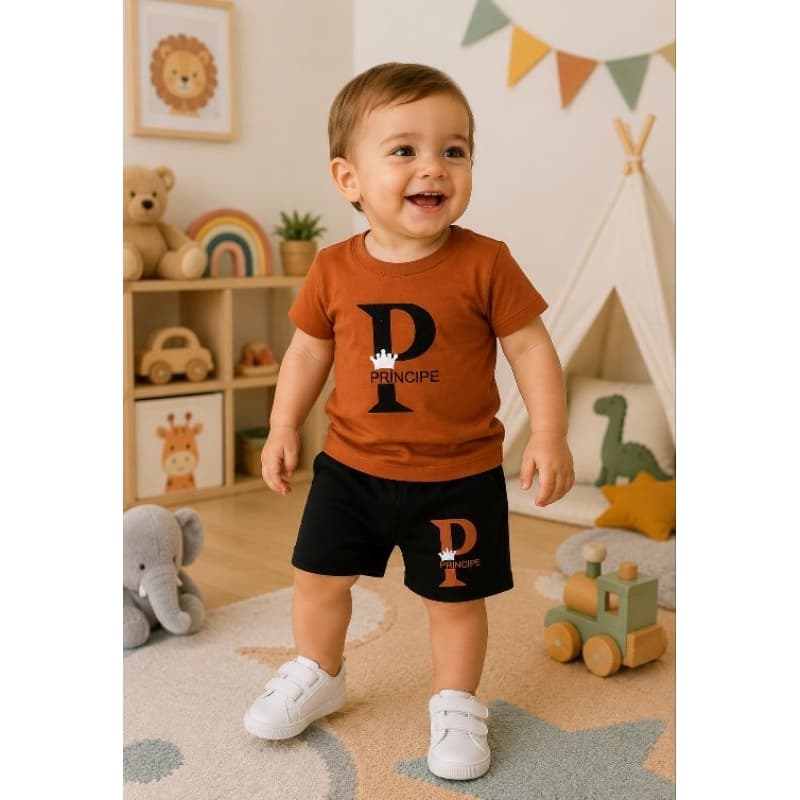 conjunto short e camiseta  infantil conjunto menino 2 meses a 1 ano
