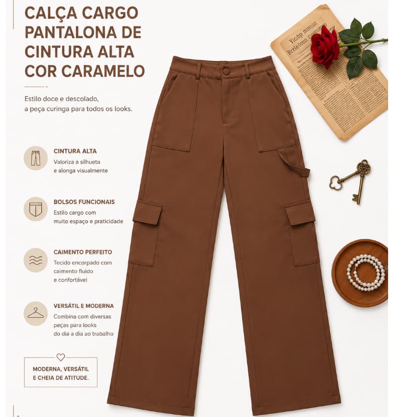 Calça com 4 bolso Social PLUS SIZE Feminina Modelo Pantalona Alfaiataria Cargo Wide Leg Calsa Luxo Blogueira Moda