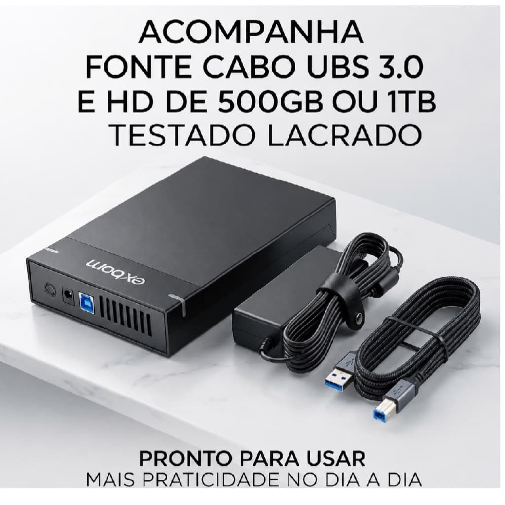 HD Externo GAMER 500GB/1TB USB 3.0 / 3.5" COM FONTE Xbox, PS4, LED, Dissipação de Calor
