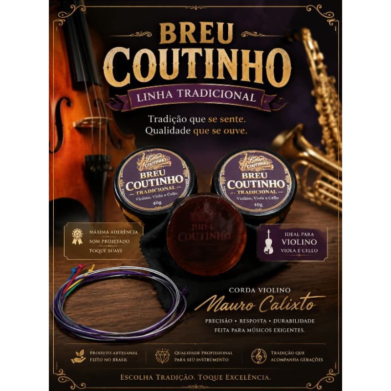 kit Corda Violino Mauro Calixto + Breu Coutinho Linha Tradicional 40g