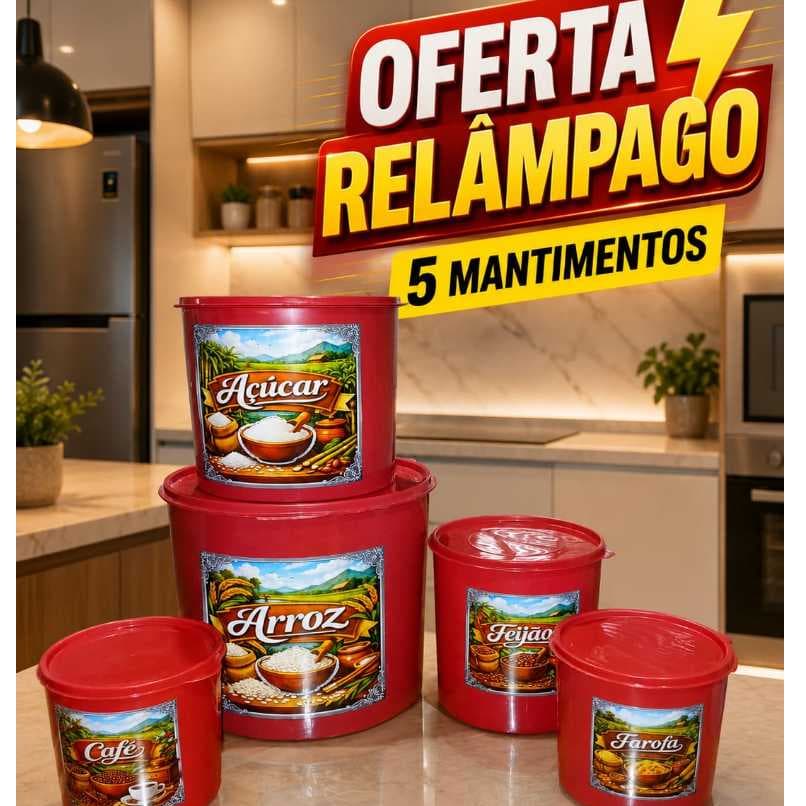 Kit 5 Potes Mantimento – Mais Espaço e Organização na Sua Cozinha