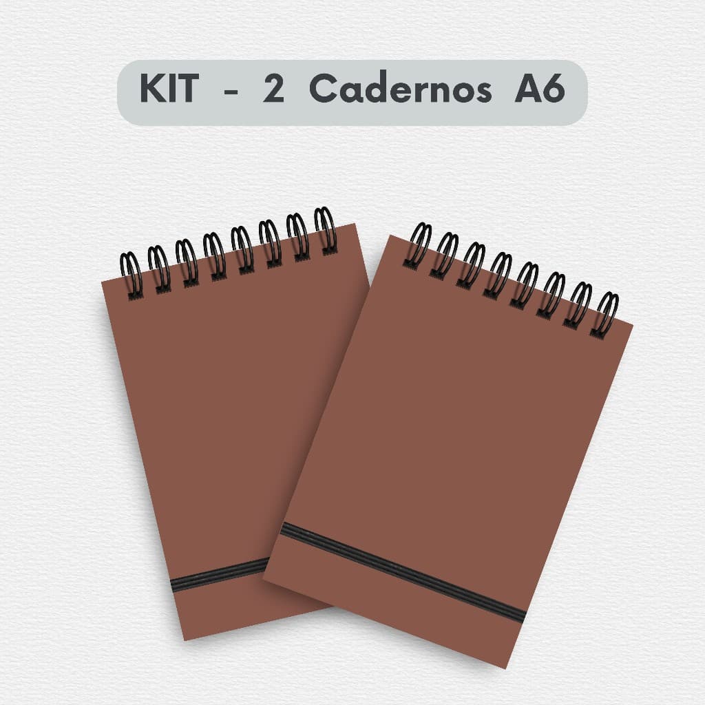 KIT 2 Cadernos Tamanho A6 | Várias Cores | Páginas Lisas | Capa Dura e Elástico | Bloco de Notas