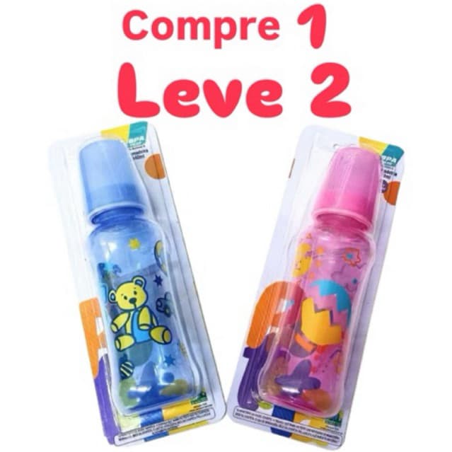 Kit 2 Mamadeiras 240ml  Bebê Barato bico redondo