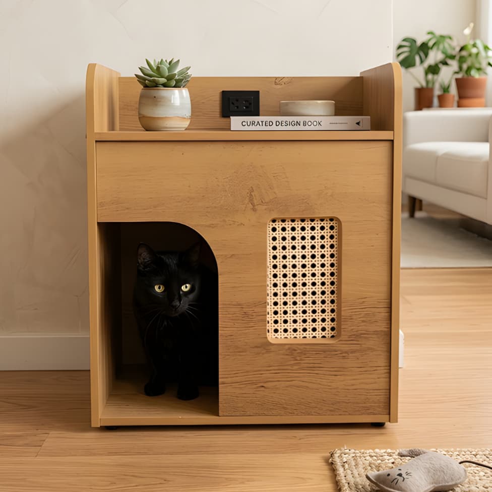 Casinha para Gato ou Cachorro Amadeirada para Quarto/Sala com Tomada