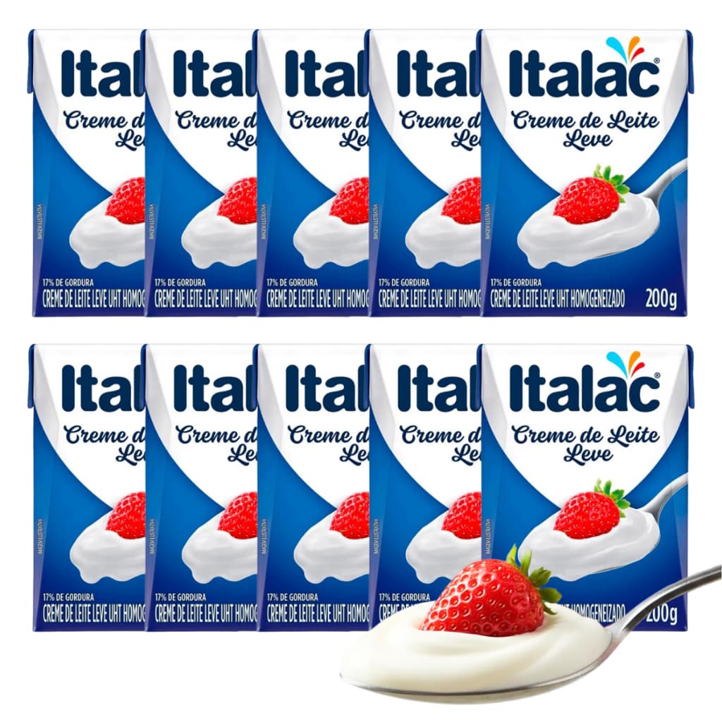Kit 10 Creme De Leite Leve Uht Italac 200g Cremoso Para Sobremesa Doce Promoção Atacado