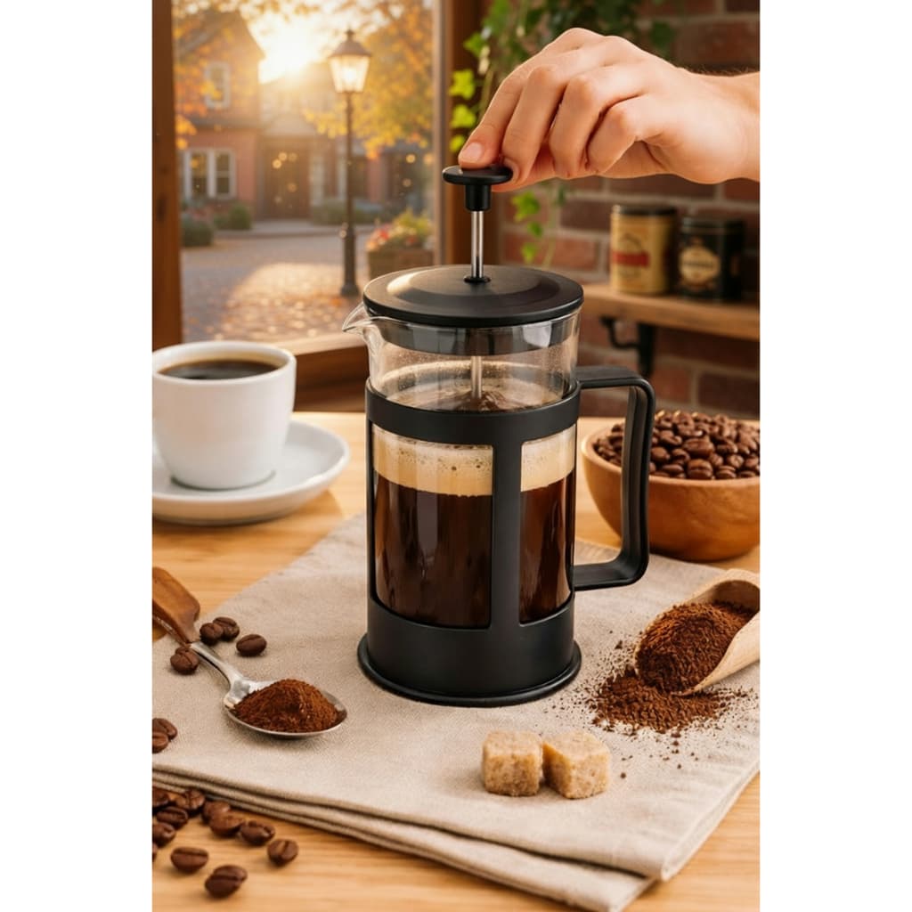 Cafeteira Francesa Prensa Francesa 300ml Vidro Resistente Café Chá Infusões Preta Portátil e Fácil de Limpar