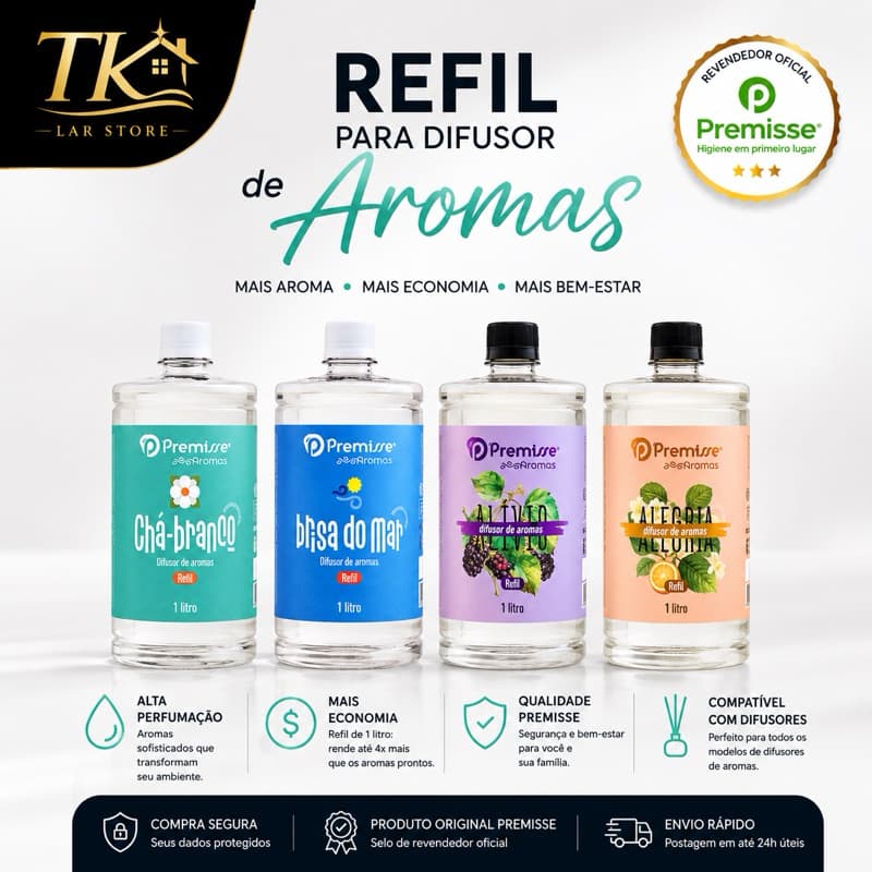 REFIL 1 LITRO -  Difusor de Aromas Premium,  Embalagem Econômica  Alta difusão, produto de qualidade!