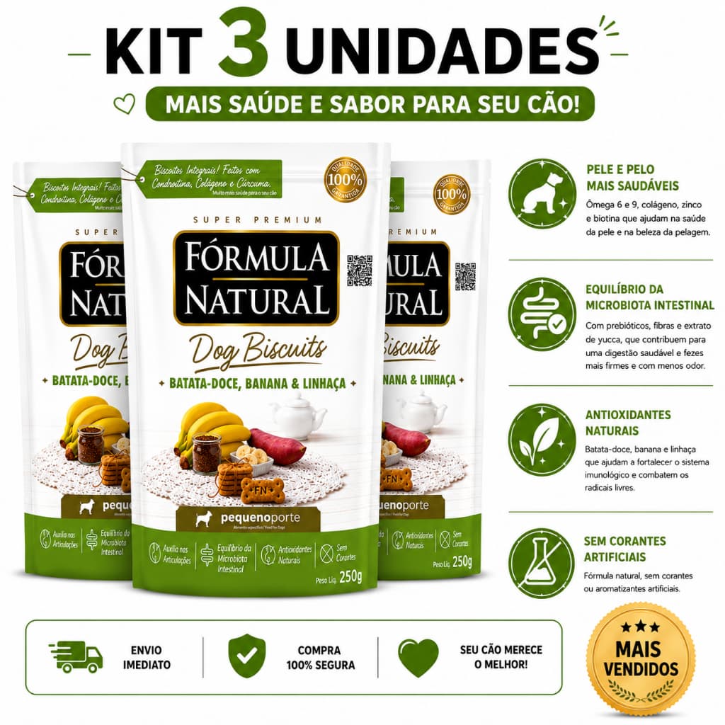 Kit 3 Fórmula Natural Dog Biscuits Batata Doce 250g