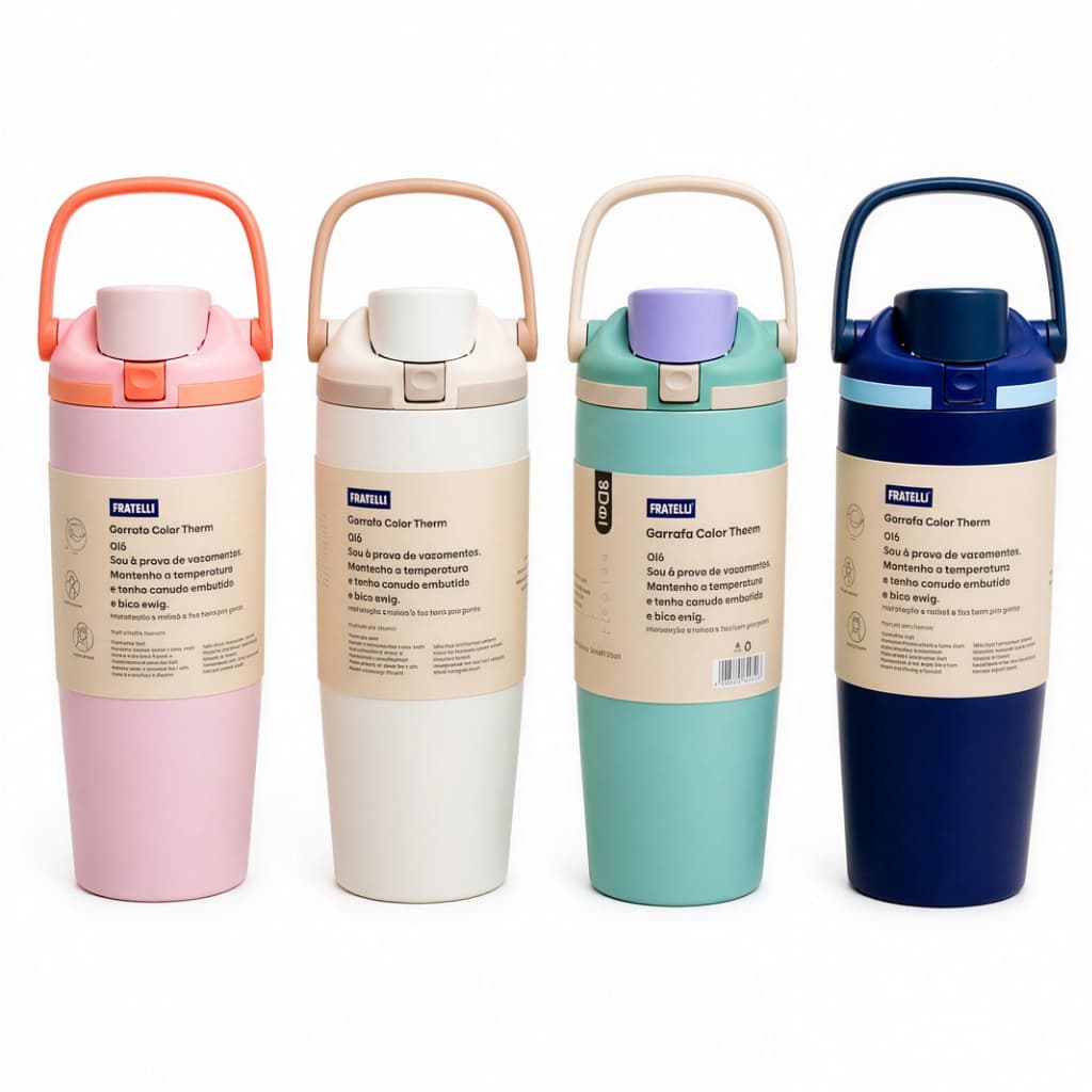 Copo Térmico 900ml Com Alça Canudo E Tampa Hermética Academia Trabalho Antivazamento Sortidas