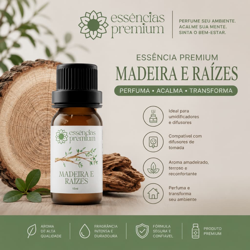 Essência Madeira e Raizes Para Umidificador Difusor Aromatizador 15ml a Base de Água