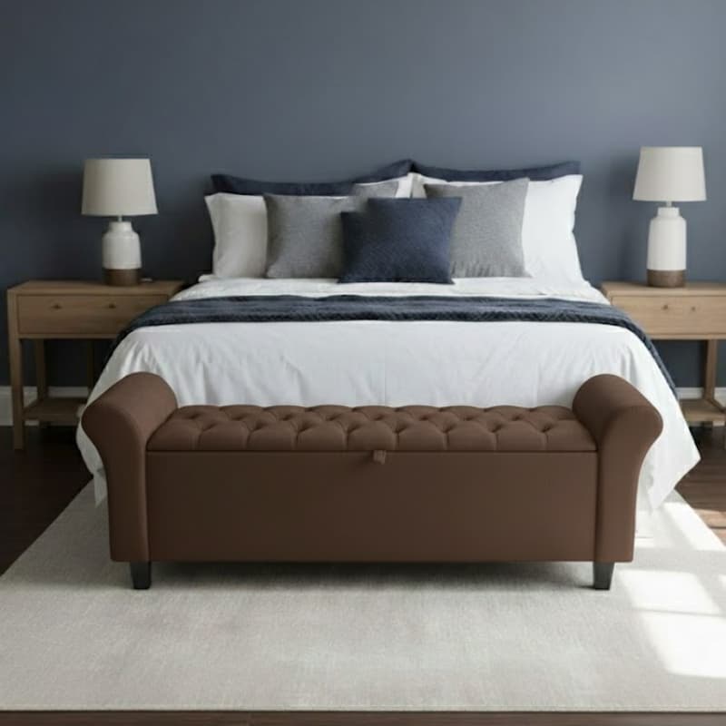 Bau Puff Banco 150cm Para Cama Queen Capitonê Estofado Organizador Moderno Elegante
