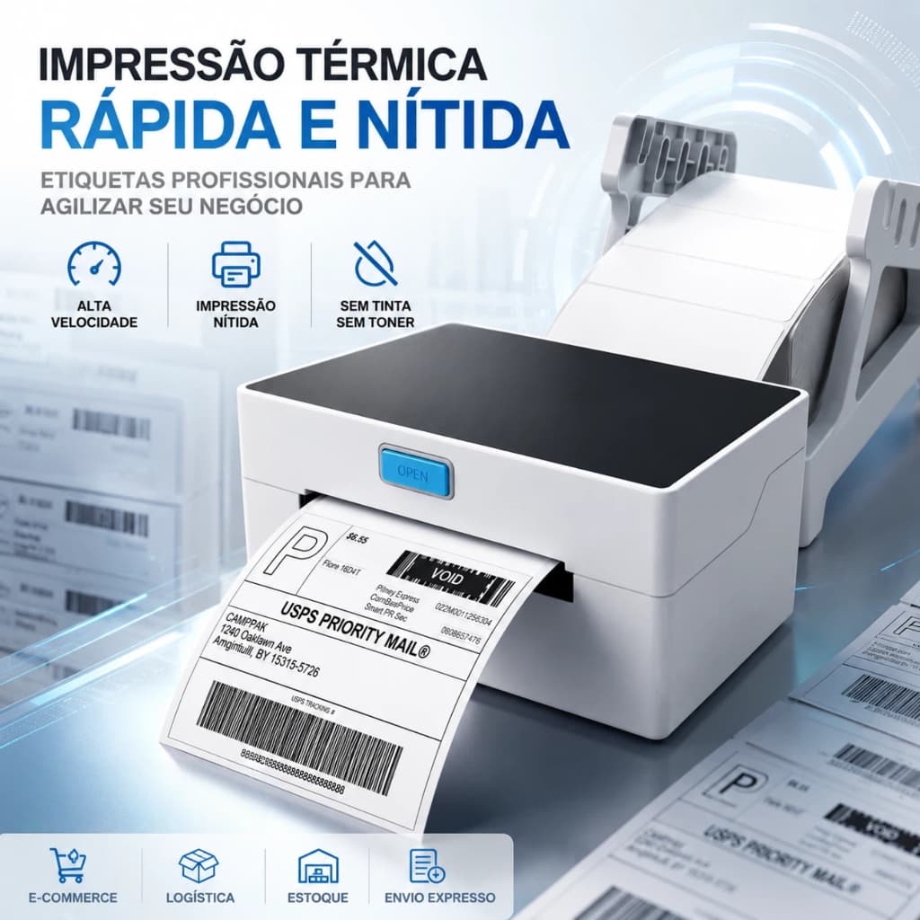 Impressora De Etiqueta Termica com suporte Portatil  Branco Sem Ribbon 110mm Usb impressão rápida Alta definição