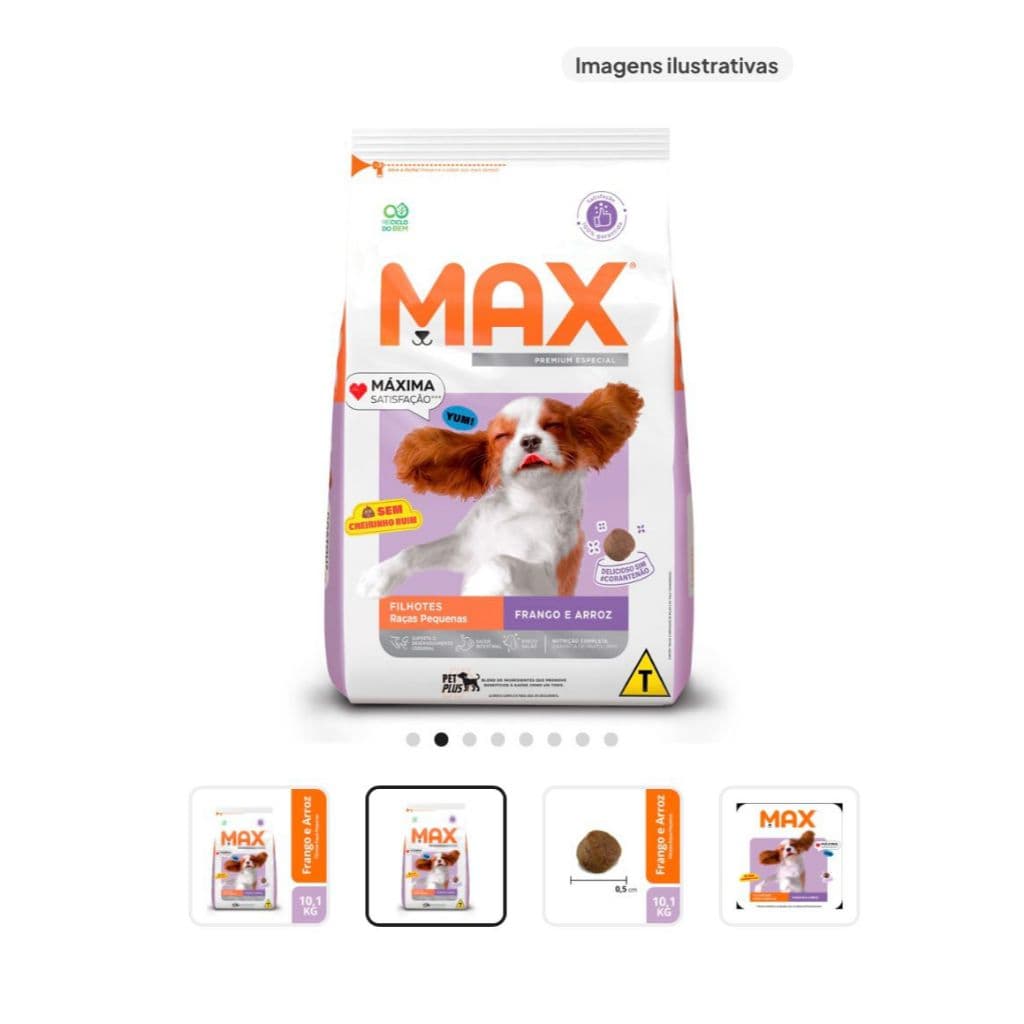 Ração Seca Max Cães Filhotes Pequeno Porte Frango Arroz 10,1Kg