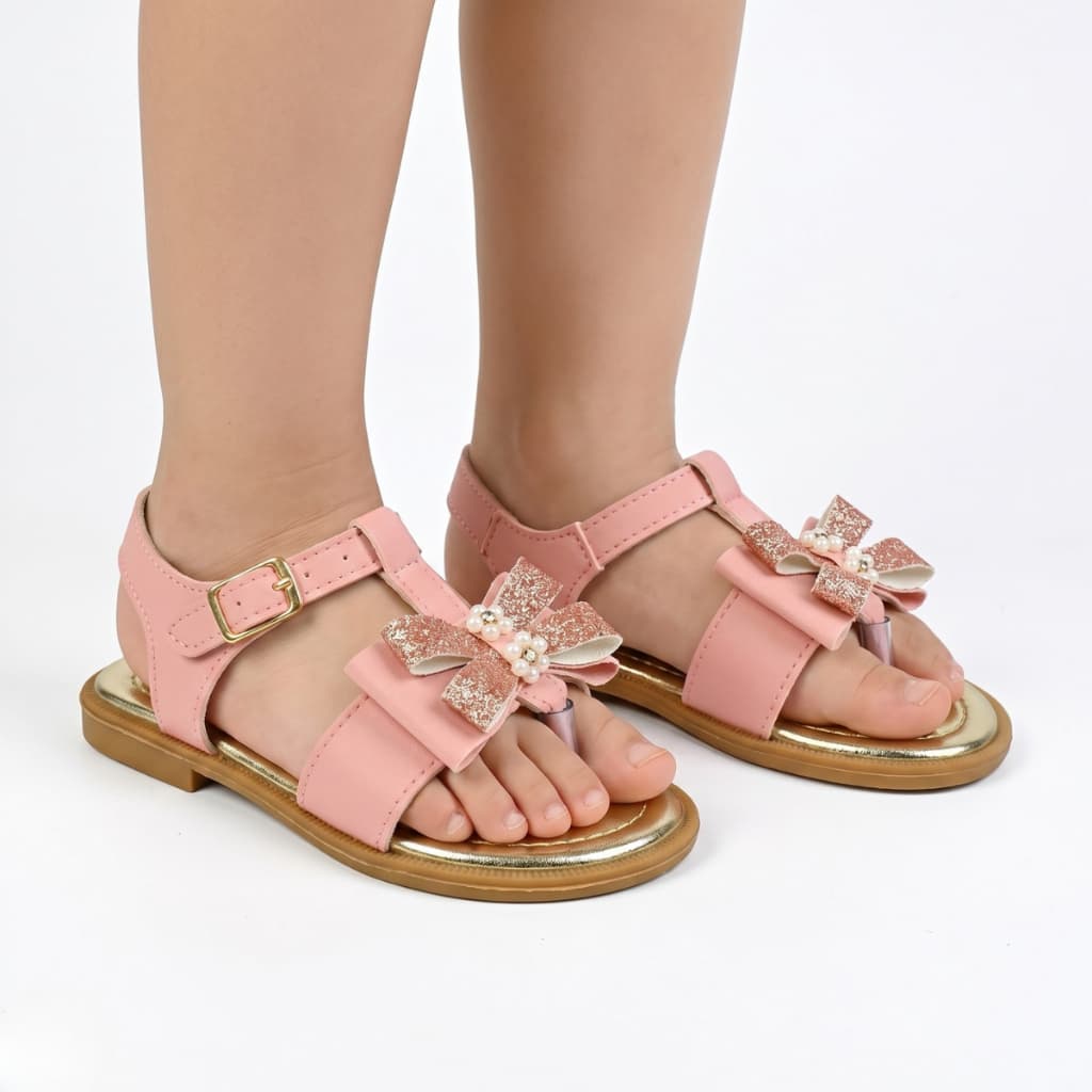 Sandália Infantil Menina Laço Brilhante e Pérolas Ref 3079