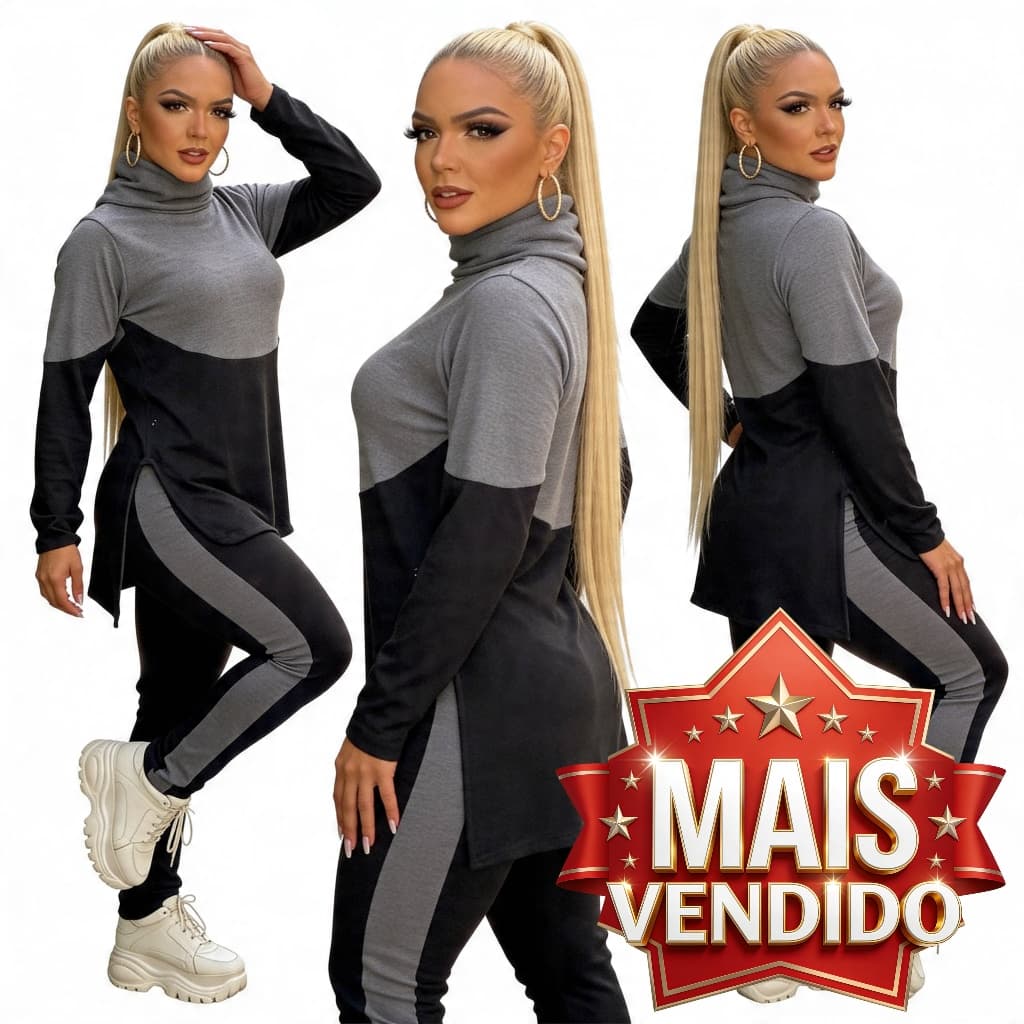 Conjunto Lanzinha Feminino Casual Inverno Despojado Com Capuz e Bolso
