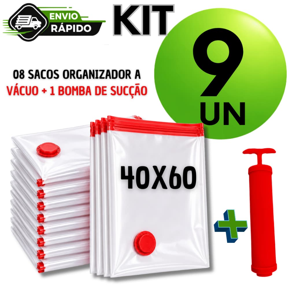 Kit 08 Sacos à Vácuo  40X60 Organizador de Roupas com 1 Bomba Manual Guarda-Roupa Economiza Espaço