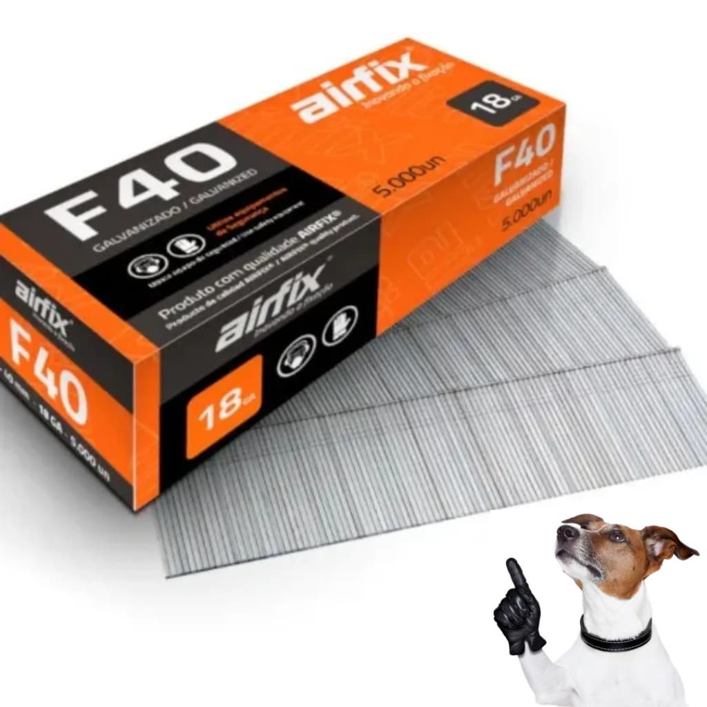Pino F40 Galvanizados Airfix 40mm Caixa 5.000 Unidades P/ Pinador Pneumático MDF Madeira Marcenaria