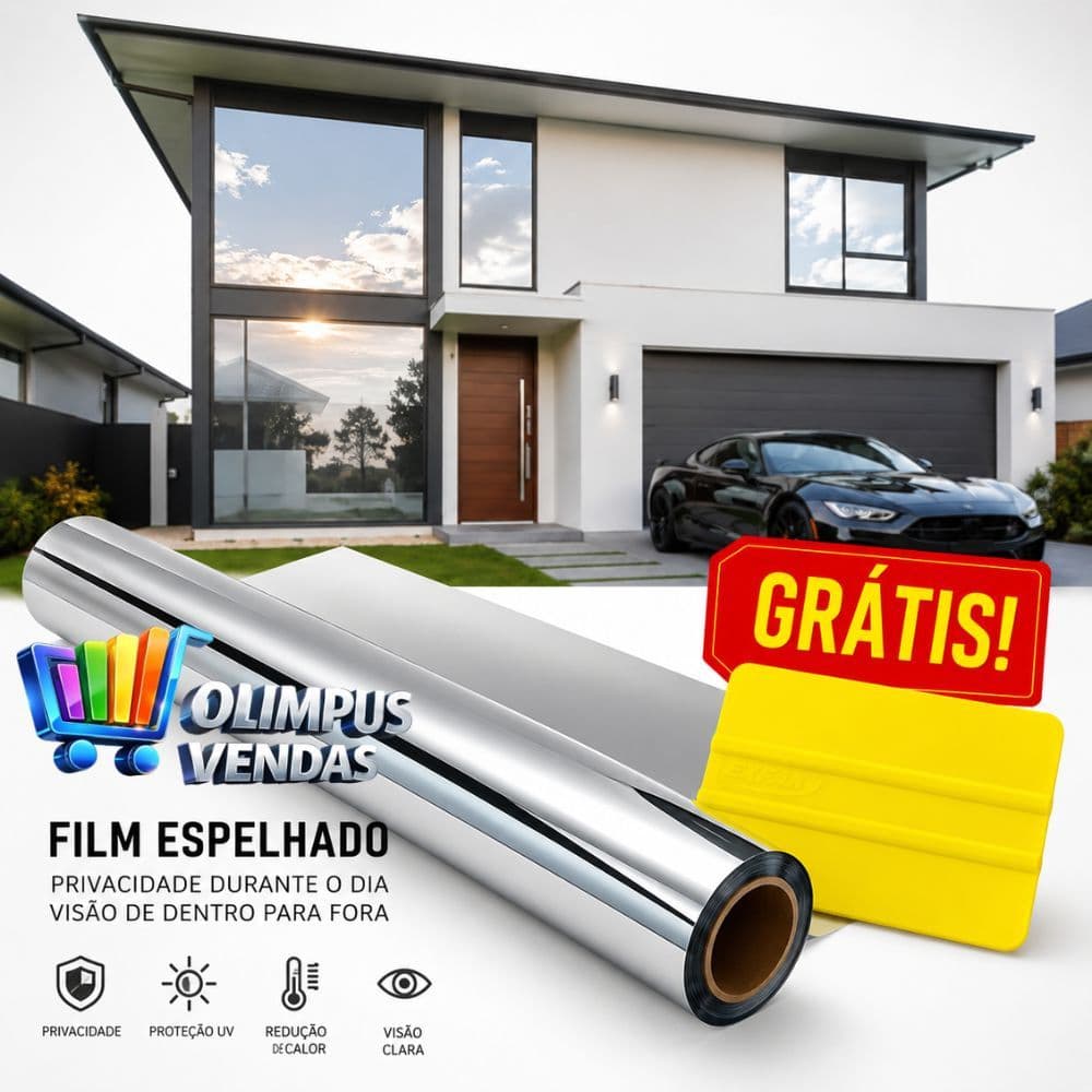 Insulfilm Espelhado Prata 50cm – Película Anti Calor para Janela com Privacidade