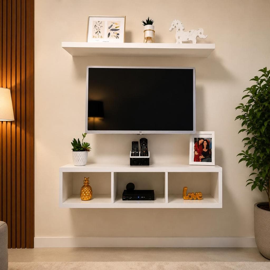 Nicho Rack Suspenso com divisão tripla  + Prateleira 90x10 para TV
