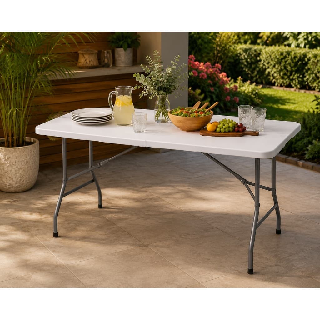 Mesa Dobrável Portátil 180x70 Vira Maleta Para Festa Churrasco Camping Evento Buffet Multiuso Branca