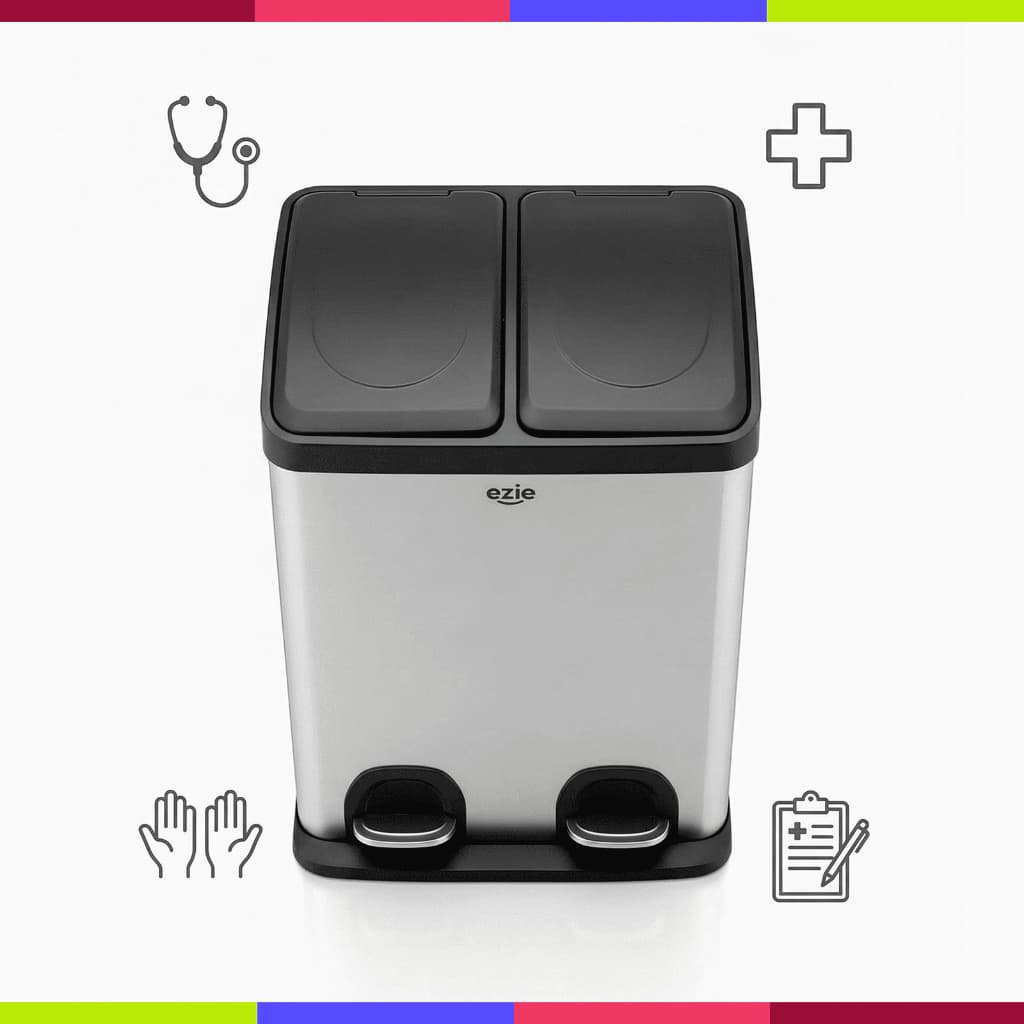 Lixeira Inox Dupla 30L com Pedal EZIE Twins | Cozinha Organizada e Moderna