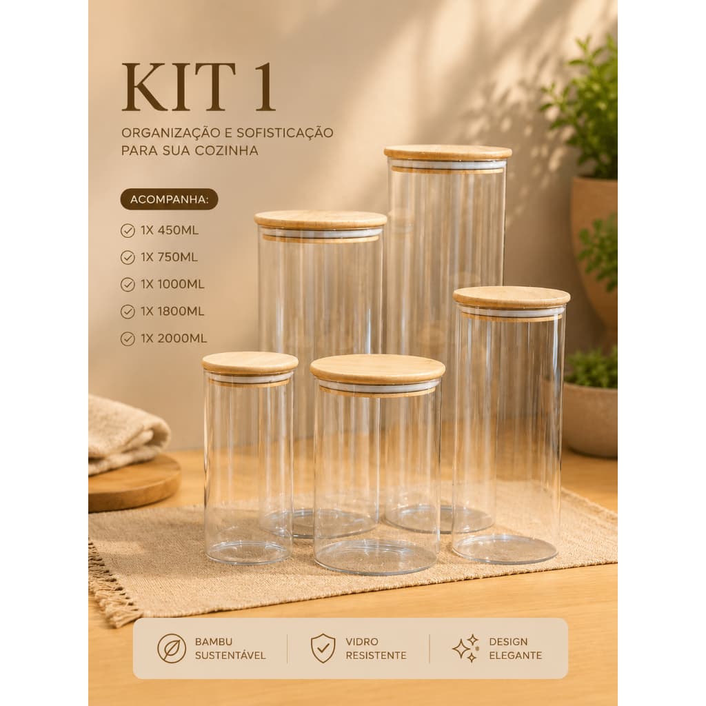 Potes Mantimento Com Tampa Bambu Cozinha Alimentos Mantimentos Organização Kit