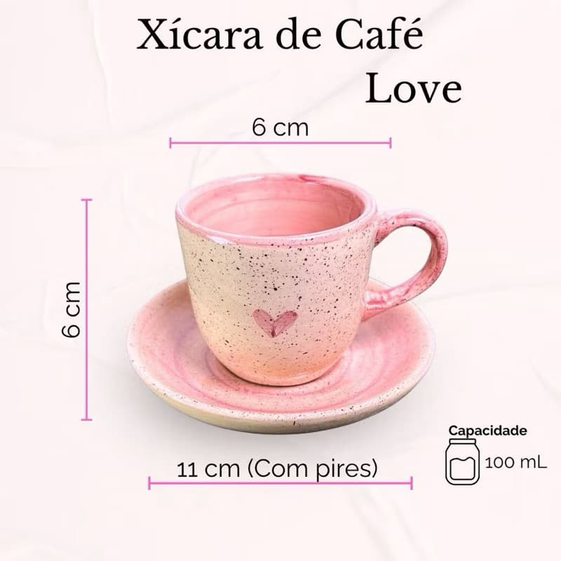 Xícara de Café com pires louça cerâmica pintada a mão 100ml
