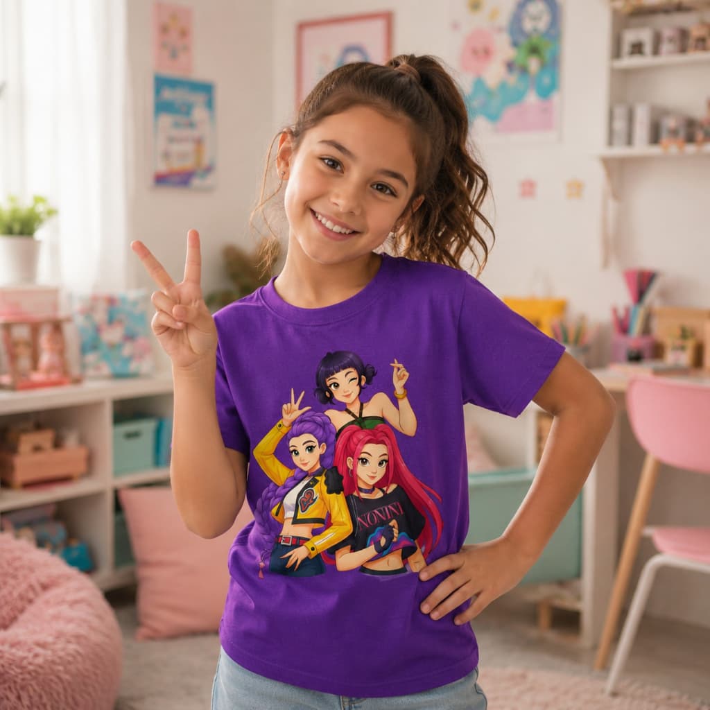 Camiseta Infantil Huntrix Estampada Algodão Confortável Kids Várias Cores