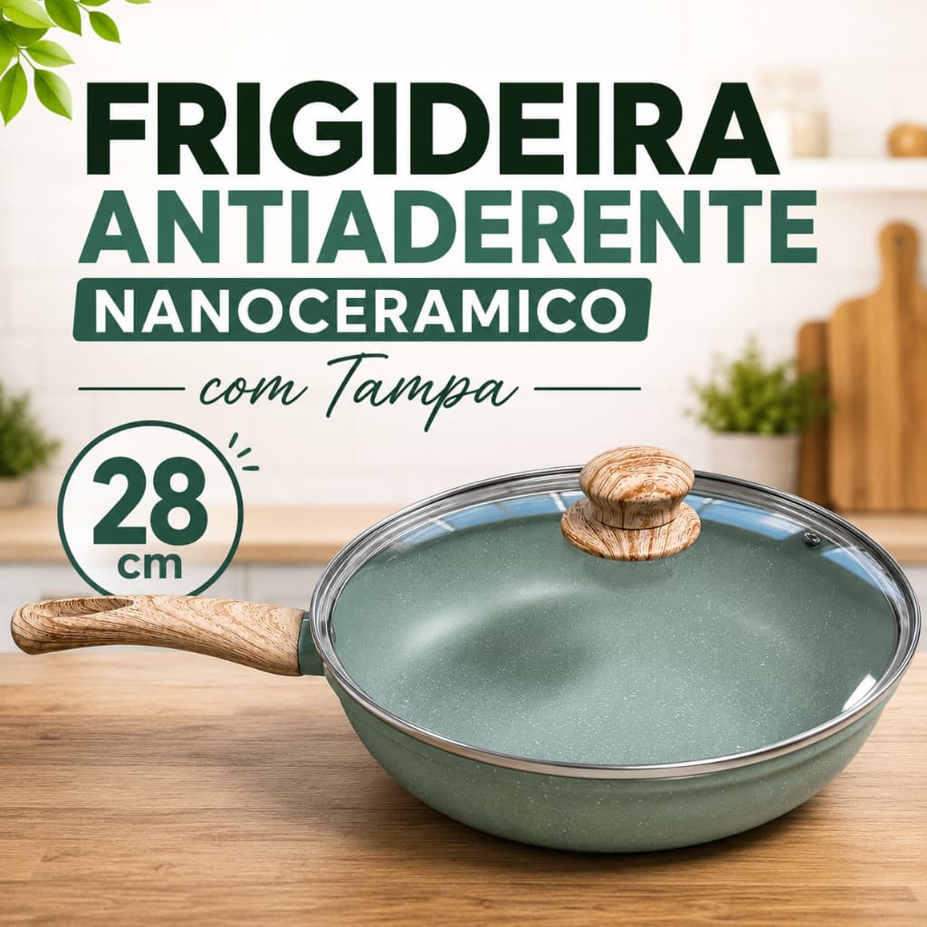 Frigideira Nanoceramica Antiaderente Granito 28cm Com Tampa Alta Durabilidade Cozinha Sem Grudar