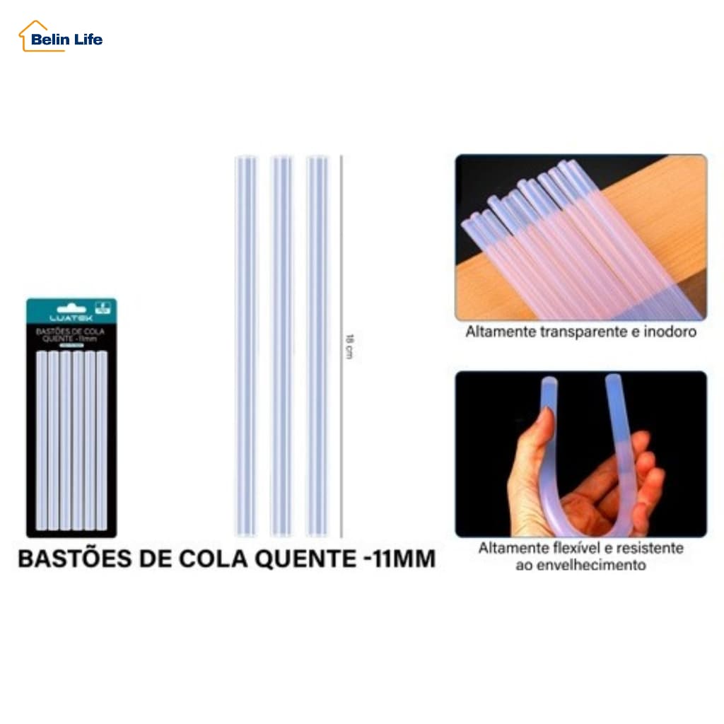 Bastão de Cola Quente Silicone Refil Transparente Premium 7mm/11mm