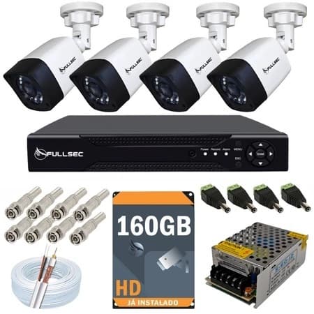 Kit 4 Câmeras de Segurança Fullsec 720p Dvr 4 Canais Completo Hd 160gb