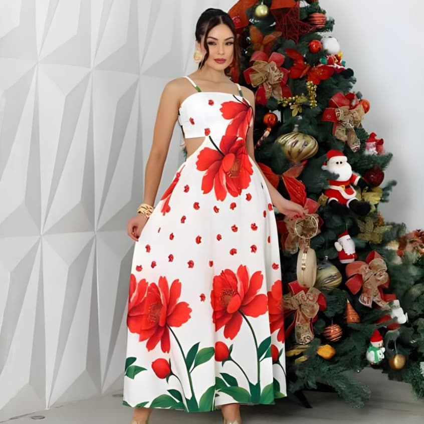 Vestido Longo Florido De Alcinha Regulável Com Bojo Amarração Nas Costas Envio Imediato