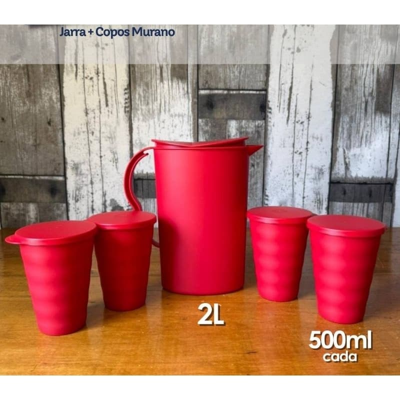 Jarra Tupperware 2 litros com 4 copos com tampa