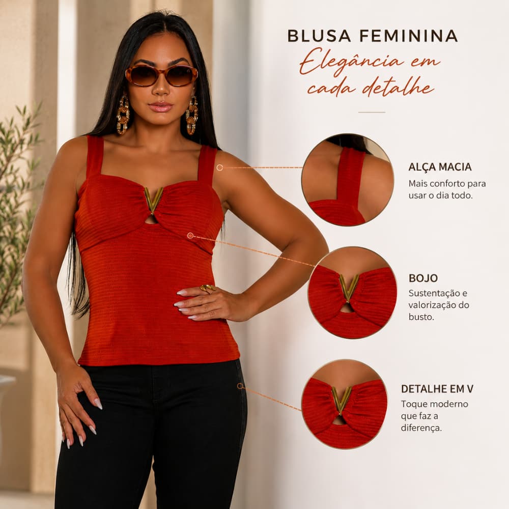 Blusa Regata Feminina Bojo Confortável Básica Casual Moda Dia Dia Versátil Moderna Premium Elegante