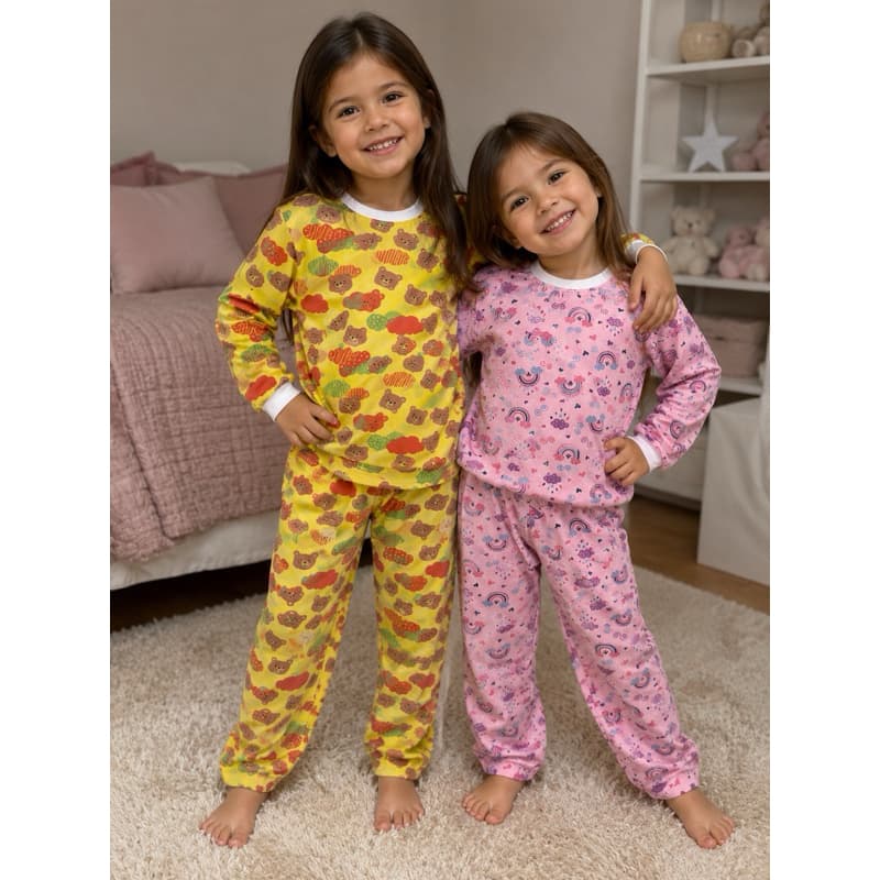 Kit 2 Pijamas Infantis Femininos | Manga Longa | Poliéster e Viscoline