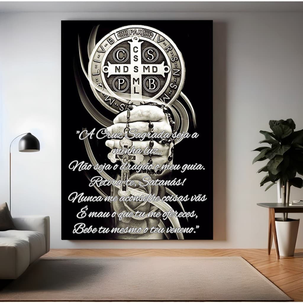 Quadro decorativo 110x80cm oração São Bento religioso fé católico igreja Cruz sagrada seja minha luz