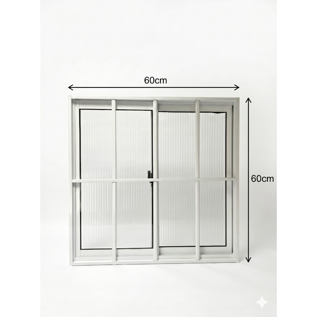 Janela de Correr de Aluminio Branco 60x60 cm Vidro Canelado com Grade