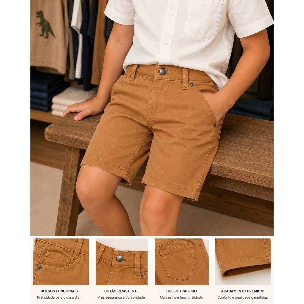 Bermuda INFANTIL de Sarja Menino Alta Qualidade Slim Fit Brim Criança Juvenil 1 ao 16