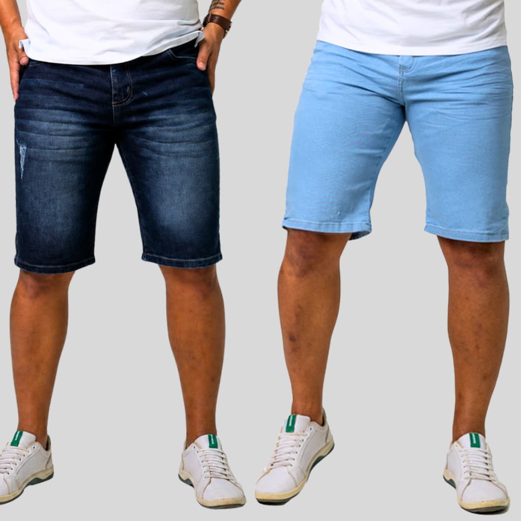 Kit 2 Bermudas Jeans Masculina Com Elastano Lycra - Melhor Preço Do Brasil | Pronta Entrega Presente Pai