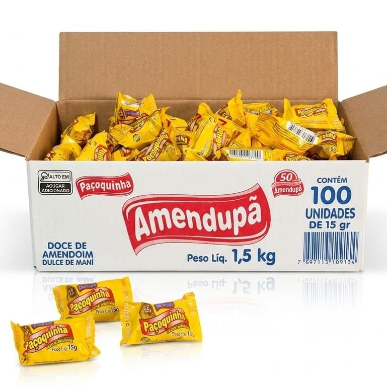 Paçoquinha Rolha Amendupã 100 Unidades Doce de Amendoim Festa Junina